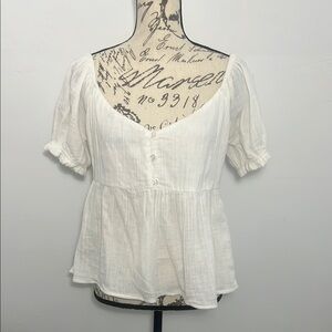 Volcom White Peplum Blouse with Short Sleeves